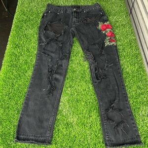 PACSUN Black Distressed Roses Jeans size 30